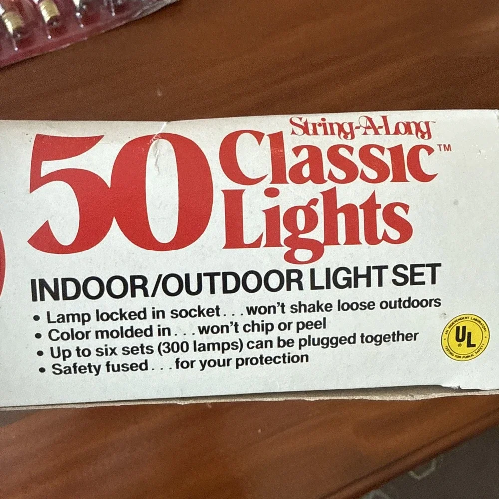 NOS Vintage 90's GE String-A-Long 50 Clear Christmas Lights Indoor‎ Outdoor F/W